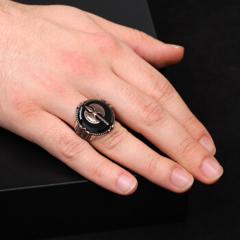 Mens Handmade Ring, Black Onyx Men's Ring, Ax Ring, Black Onyx Ring Sterling Silver - 6