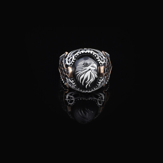 Mens Handmade Ring, Black Onyx Men's Ring, Eagle Ring, Black Onyx Ring - 4