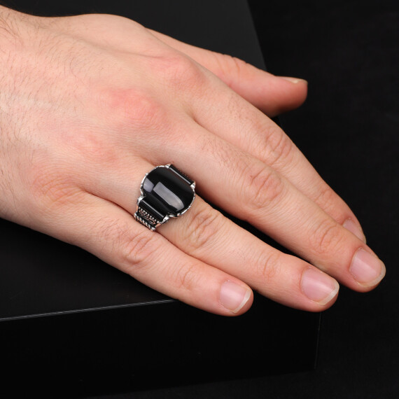 Mens Handmade Ring, Black Onyx Men's Ring - 4