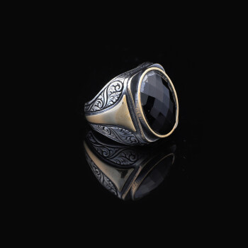 Mens Handmade Ring, Black Onyx Men's Ring, Ottoman Ring, Black Onyx Ring - 4