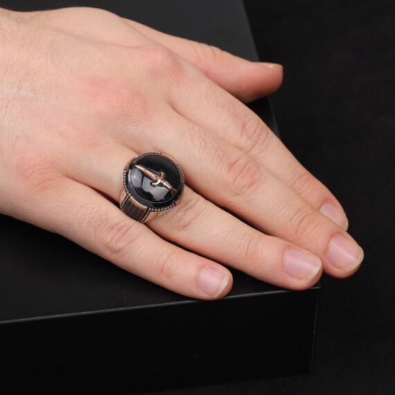 Mens Handmade Ring, Black Onyx Men's Ring, Sword Ring, Black Onyx Ring - 6