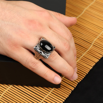 Mens Handmade Ring, Black Onyx Men's Ring,Onyx Ring - 6