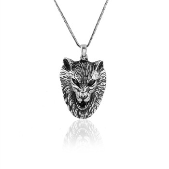  Mens Silver Chain with Wolf Head Pendant - Sterling Silver Chain with Wolf Design - 1