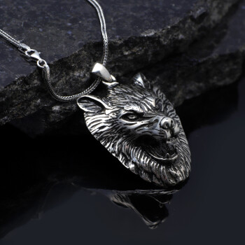  Mens Silver Chain with Wolf Head Pendant - Sterling Silver Chain with Wolf Design - 2