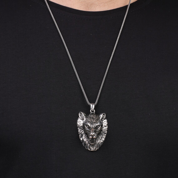  Mens Silver Chain with Wolf Head Pendant - Sterling Silver Chain with Wolf Design - 3