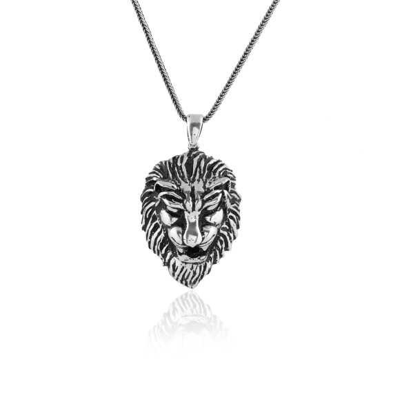  Men's Sterling Silver Chain with Exquisite Lion Pendant Necklace - 1