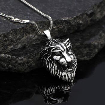  Men's Sterling Silver Chain with Exquisite Lion Pendant Necklace - 2