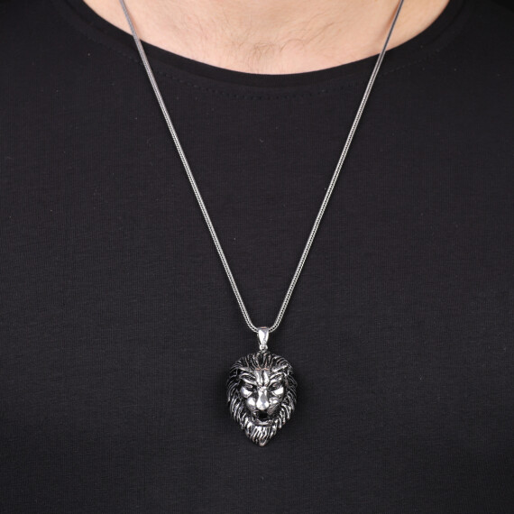  Men's Sterling Silver Chain with Exquisite Lion Pendant Necklace - 3