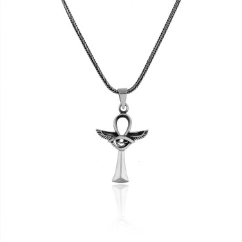  Men's Sterling Silver Eye of Horus Necklace - 1