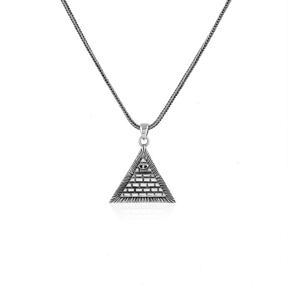  Men's Sterling Silver Eye of Horus Necklace with Pyramid - 1