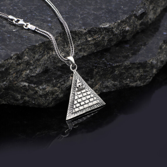  Men's Sterling Silver Eye of Horus Necklace with Pyramid - 2