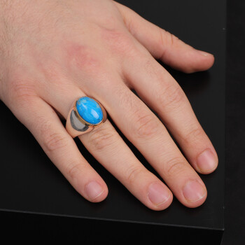 Mens Turquoise Ring, Turquoise Gemstone Ring Men - 6