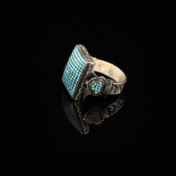  Men's Turquoise Rings with Micro Stone Ring - 3