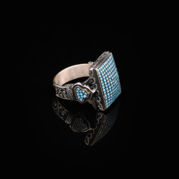  Men's Turquoise Rings with Micro Stone Ring - 4