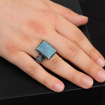  Men's Turquoise Rings with Micro Stone Ring - 6