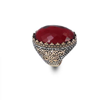  Men's Vintage Garnet Ring with Oval Stone - 925 Sterling Silver Large Ring - 1