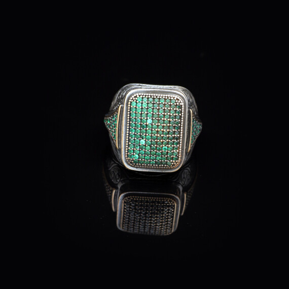  Men's Vintage Jade and Micro Stone Statement Ring - 3