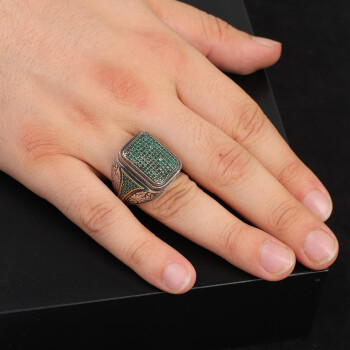  Men's Vintage Jade and Micro Stone Statement Ring - 6