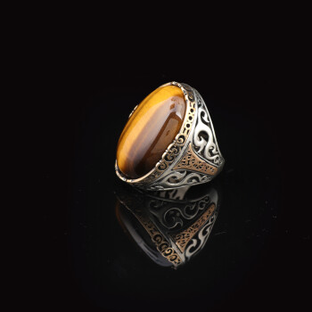  Men's Vintage Tiger Eye Ring - Handmade Oval Gemstone Ottoman Style - 4