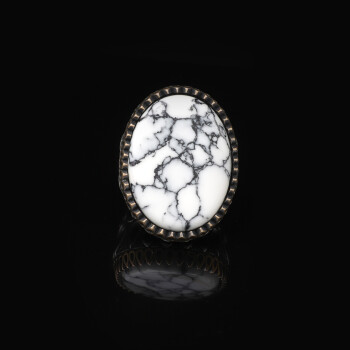  Men's White Turquoise Oval Gemstone Ring - Handmade Ottoman Style Large - 5