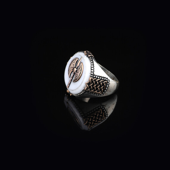 Mother of Pearl Gemstone Handmade Mens Ring, Ax Ring 925 Sterling Silver Men Ring - 4