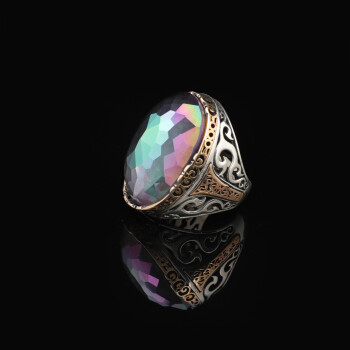  Mystical Topaz Oval Gemstone Ring - Large Handmade 925 Sterling Silver - 4