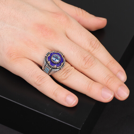 Natural Lapis Lazuli Stone Ring, Blue Lapis Stone Ring, Aquamarine - 6