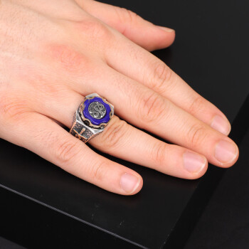 Natural Lapis Lazuli Stone Ring, Blue Lapis Stone Ring, Scale Ring Men - 6