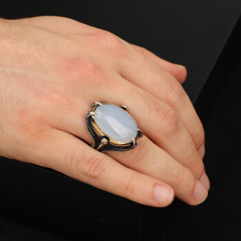 Natural Moonstone Ring, Man Raw Moonstone Ring - 1