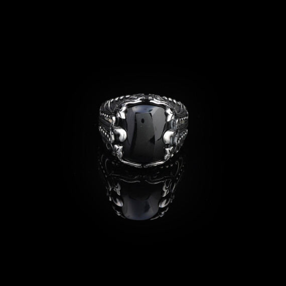 Onyx Warrior, Sterling Silver Sword Ring with Black Onyx Stone - 2