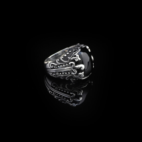 Onyx Warrior, Sterling Silver Sword Ring with Black Onyx Stone - 3