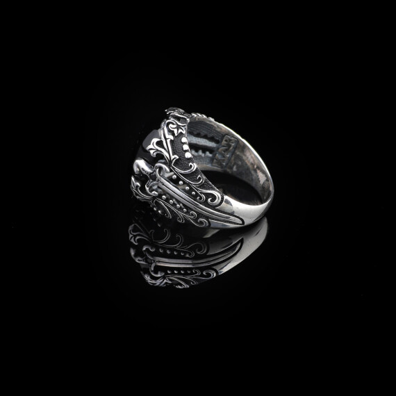 Onyx Warrior, Sterling Silver Sword Ring with Black Onyx Stone - 4