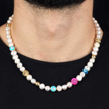 Pearl Necklace Men,Men Pearl Evil Eye Necklace,Men's - 4