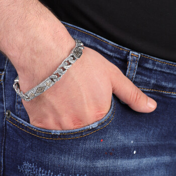  Personalized Gothic Vintage Pattern 925 Sterling Silver Chain Bracelet for Men - 3