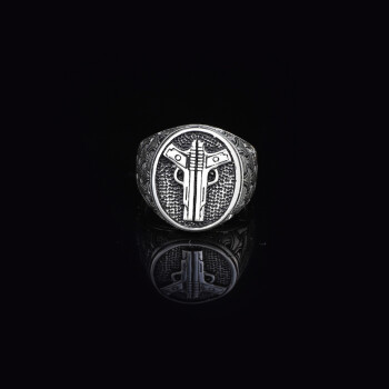 Pistol Handmade Sterling Silver Men Signet Ring - 3