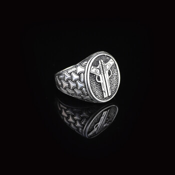 Pistol Handmade Sterling Silver Men Signet Ring - 5