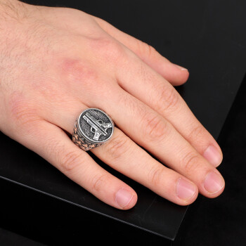 Pistol Handmade Sterling Silver Men Signet Ring - 6