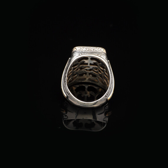  Polished Black Onyx and Micro Stone Men's Ring - 3