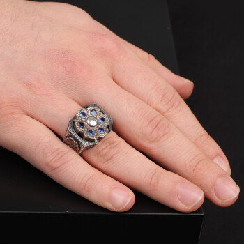 Sapphire Stone Ring, Blue Stone Ring, Wheel Ring, Ottoman Style Ring - 7