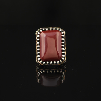 Silver Large Stone Ring, Men Handmade Carnelian Stone Ring - 3