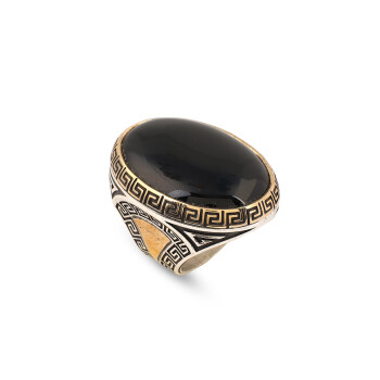 Silver Large Stone Ring, Men Handmade Onyx Stone Ring - 1