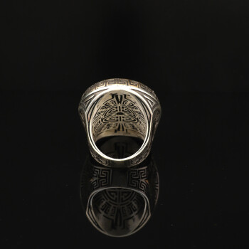 Silver Large Stone Ring, Men Handmade Onyx Stone Ring - 3