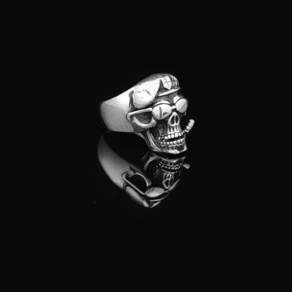 Skull Handmade Sterling Silver Men Biker Ring, Skull Gothic Signet Ring - 5