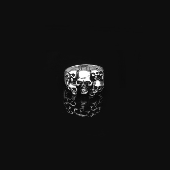 Skulls Handmade Sterling Silver Men Biker Ring, Skull Heads Silver Gothic Ring - 4