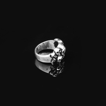 Skulls Handmade Sterling Silver Men Biker Ring, Skull Heads Silver Gothic Ring - 5