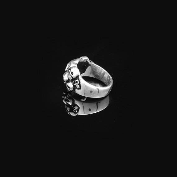 Skulls Handmade Sterling Silver Men Biker Ring, Skull Heads Silver Gothic Ring - 6