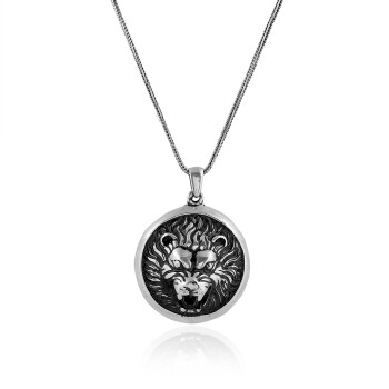  Sterling Silver Lion Necklace for Men - Lion Head Pendant Necklace for Men - 1