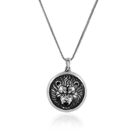  Sterling Silver Lion Necklace for Men - Lion Head Pendant Necklace for Men - 1