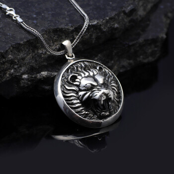  Sterling Silver Lion Necklace for Men - Lion Head Pendant Necklace for Men - 2