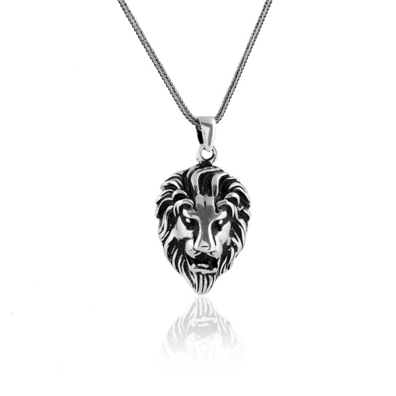  Sterling Silver Lion Necklace for Men - 1